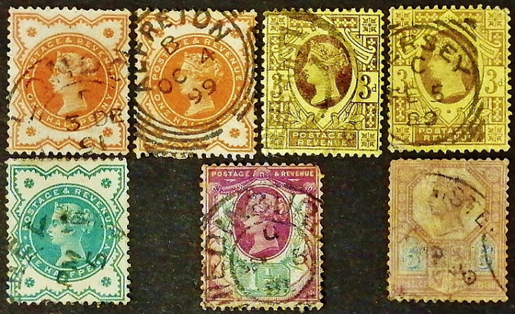 Набор почтовых марок (7 шт.). "Королева Виктория - Юбилейный выпуск". 1887-1900 годы, Великобритания.