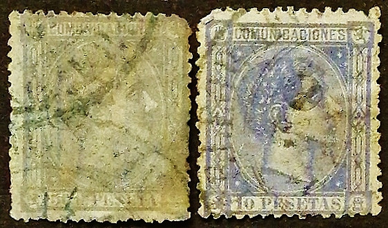 Набор почтовых марок (2 шт.). "Король Альфонсо XII". 1875 год, Испания.