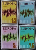 Набор марок (4 шт.). "Европа (C.E.P.T.) - Звезды". 1972 год, Мальта.
