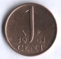 Монета 1 цент. 1961 год, Нидерланды.