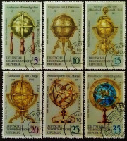 Набор почтовых марок (6 шт.). "Земные и небесные глобусы". 1972 год, ГДР.