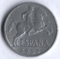 Монета 10 сентимо. 1953 год, Испания.