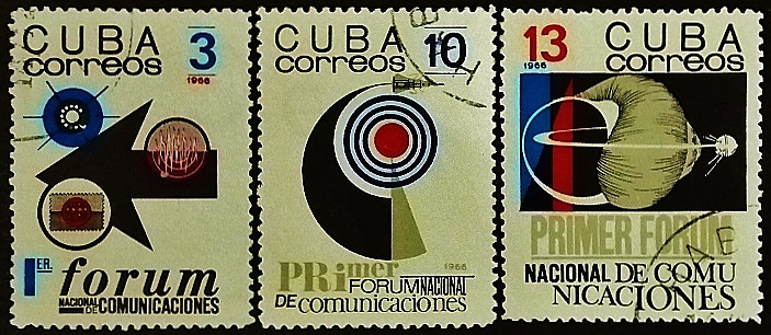 Набор почтовых марок (3 шт.). "Национальный форум по коммуникациям". 1966 год, Куба.