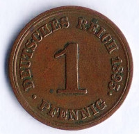 Монета 1 пфенниг. 1895 год (E), Германская империя.