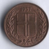Монета 1 эйре. 1957 год, Исландия.