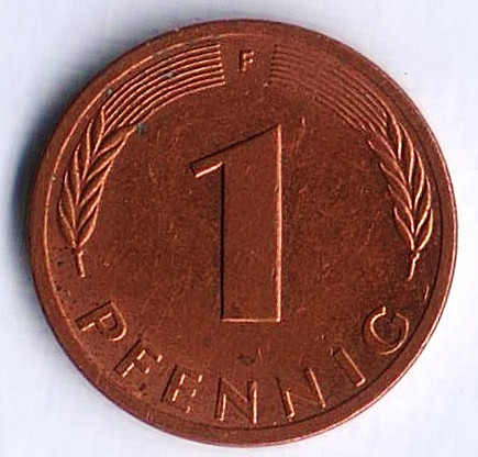Монета 1 пфенниг. 1981(F) год, ФРГ.