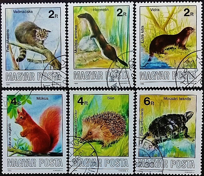 Набор почтовых марок (6 шт.). "Животные". 1986 год, Венгрия.