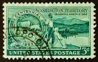 Почтовая марка. "100 лет образования Территории Вашингтон". 1953 год, США.