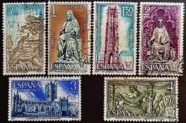 Набор почтовых марок (6 шт.). "Святой год Компостела". 1971 год, Испания.