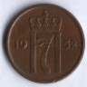 Монета 2 эре. 1952 год, Норвегия.