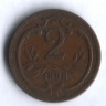 Монета 2 геллера. 1908 год, Австро-Венгрия.