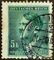 Почтовая марка (5 kr.). "Адольф Гитлер". 1942 год, Богемия и Моравия.
