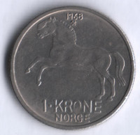 Монета 1 крона. 1968 год, Норвегия.