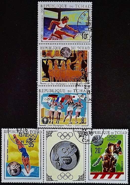 Набор почтовых марок (5 шт.). "Олимпийские игры (медали)". 1970 год, Чад.