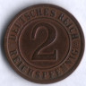 Монета 2 рейхспфеннига. 1924 год (G), Веймарская республика.