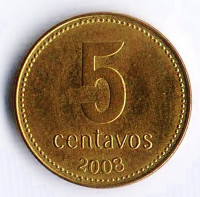 Монета 5 сентаво. 2008 год, Аргентина.