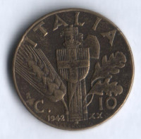 Монета 10 чентезимо. 1942 год, Италия.