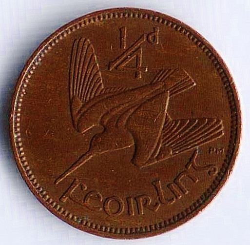 Монета 1/4 пенни(фартинг). 1930 год, Ирландия.