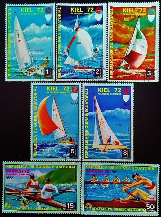 Набор почтовых марок (7 шт.). "Летние Олимпийские игры, Мюнхен`1972: События в Киле". 1972 год, Экваториальная Гвинея.