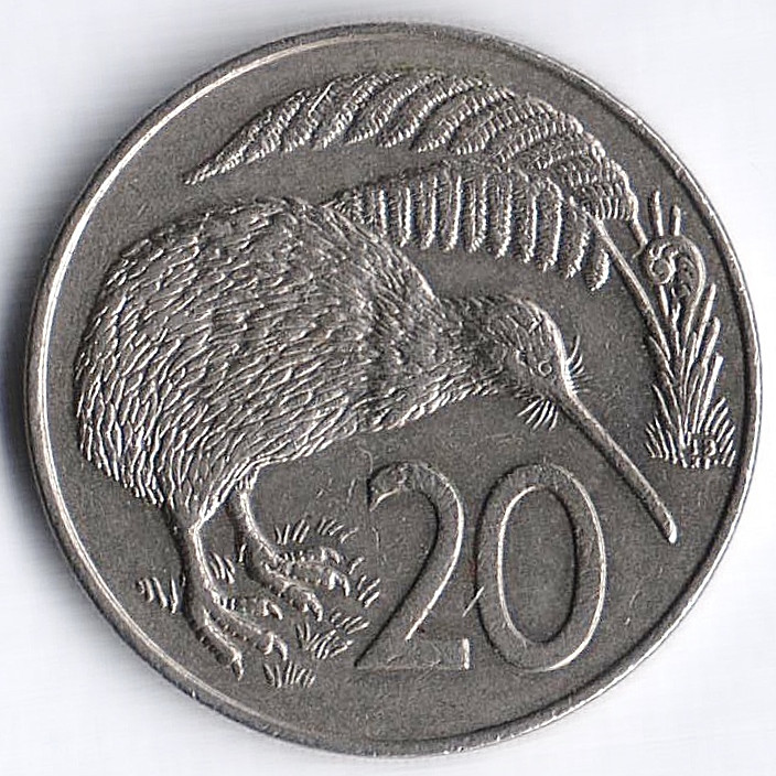 Монета 20 центов. 1988 год, Новая Зеландия.