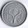 Монета 1 франк. 1965 год, Французский берег Сомали.