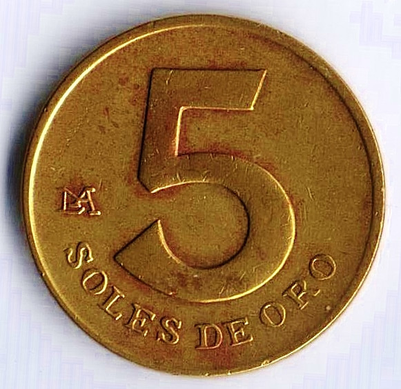 Монета 5 солей. 1980 год, Перу.