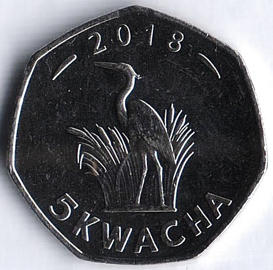 Монета 5 квач. 2018 год, Малави.
