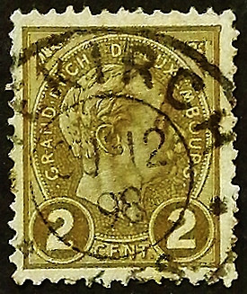 Почтовая марка (2 c.). "Великий герцог Адольф". 1895 год, Люксембург.