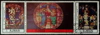 Набор марок (3 шт.). "Рождество 1972 - Витражи". 1972 год, Аджман.