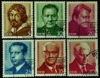 Набор почтовых марок (6 шт.). "Известные личности". 1973 год, ГДР.