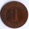 Монета 1 пфенниг. 1897 год (A), Германская империя.