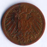 Монета 1 пфенниг. 1897 год (A), Германская империя.