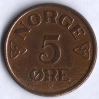 Монета 5 эре. 1955 год, Норвегия.