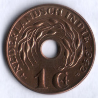 Монета 1 цент. 1942(P) год, Нидерландская Индия.
