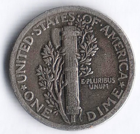 Монета 10 центов. 1919 год, США.