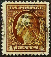 Почтовая марка (4 c.). "Джордж Вашингтон". 1908 год, США.