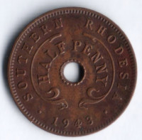 Монета 1/2 пенни. 1943 год, Южная Родезия.