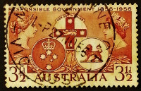 Почтовая марка. "100 лет ответственного правительства в Новом Южном Уэльсе, Вике и Тасе". 1956 год, Австралия.