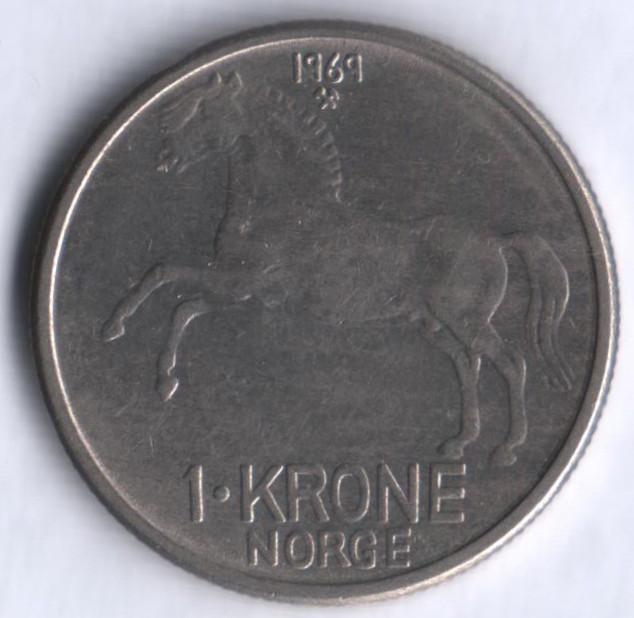 Монета 1 крона. 1969 год, Норвегия.