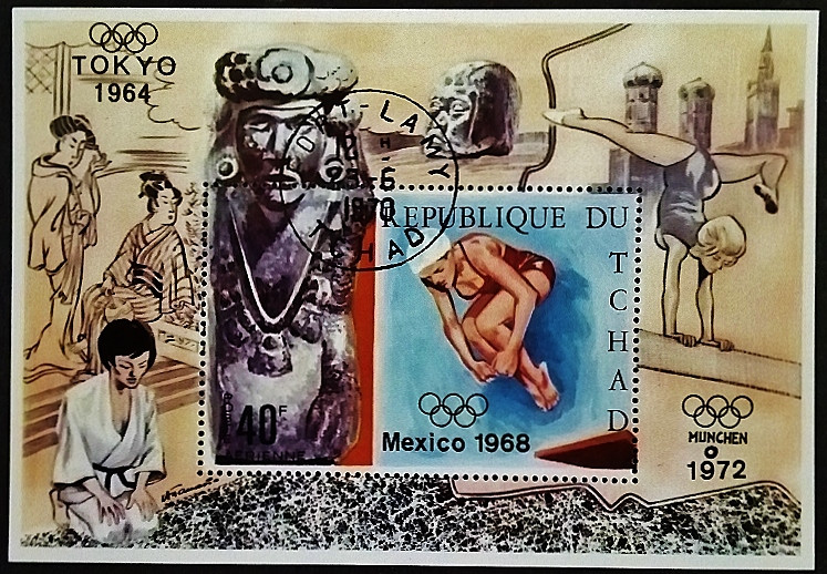 Мини-блок. "Олимпийские игры (медали)". 1970 год, Чад.