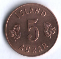 Монета 5 эйре. 1966 год, Исландия.