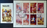 Набор марок в сцепке (8 шт.) с блоком. "Наполеон Бонапарт". 1972 год, Нагаленд.