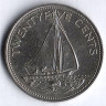 Монета 25 центов. 1991 год, Багамские острова.