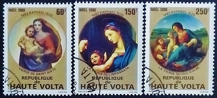 Набор почтовых марок (3 шт.). "Рождество". 1980 год, Верхняя Вольта. Набор почтовых марок (3 шт.). "Рождество". 1980 год, Верхняя Вольта.