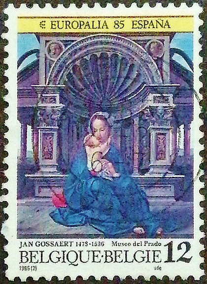 Почтовая марка. «Мадонна Левенская», Ян Госсарт. 1985 год, Бельгия.