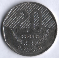 Монета 20 колонов. 1994 год, Коста-Рика.