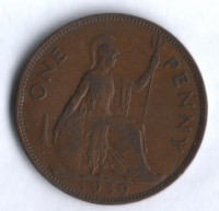 Монета 1 пенни. 1939 год, Великобритания.