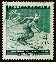 Почтовая марка. "Чемпионат мира по лыжным видам спорта, Портильо". 1965 год, Чили.