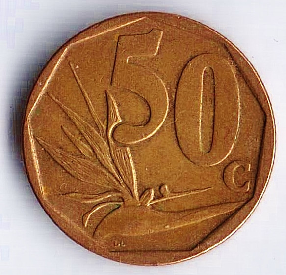 Монета 50 центов. 2015 год, ЮАР. Afrika Borwa - Aforika Borwa.