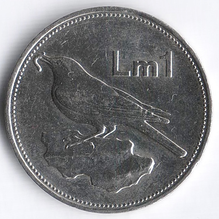 Монета 1 лира. 1991 год, Мальта.